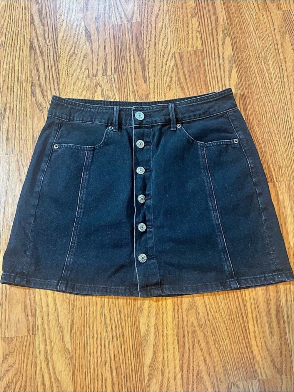 American Eagle Outfitters High Rise A Line Black Button Up Denim Skirt Size 8